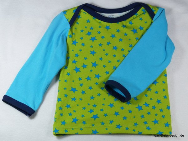 Baby-Langarmshirt, Babyshirt, Stern türkis grün ,Größe 62/68