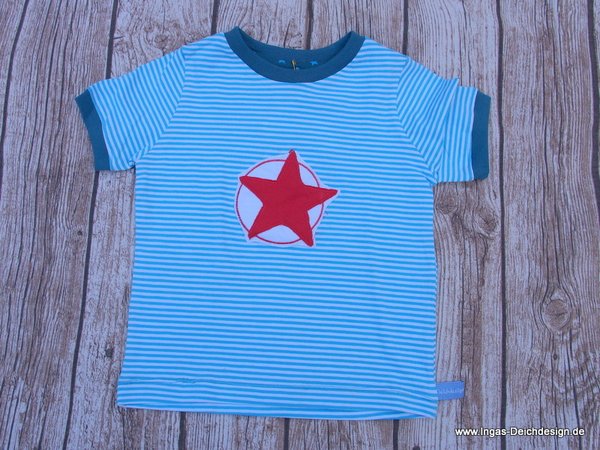 T-Shirt, Kurzarmshirt,  Stern, türkis /rot  Größe 86/92