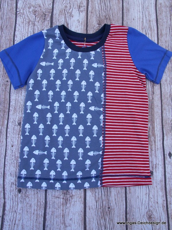 T-Shirt, Kurzarmshirt,  Fische blau/rot   Größe 98/104