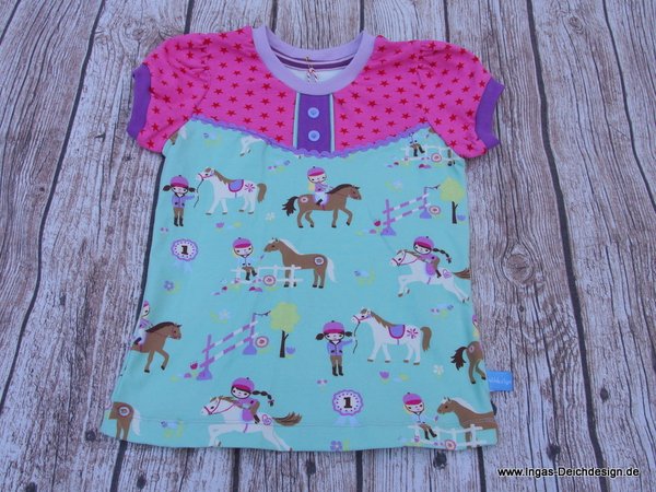 T-Shirt, Kurzarmshirt, Mädchenshirt, Pferd mint/rosa/lila, Größe 110/116