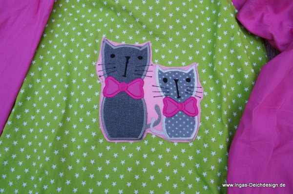 Mädchenbluse, Bluse für Mädchen,pink/grün/Katze,  Größe 110/116