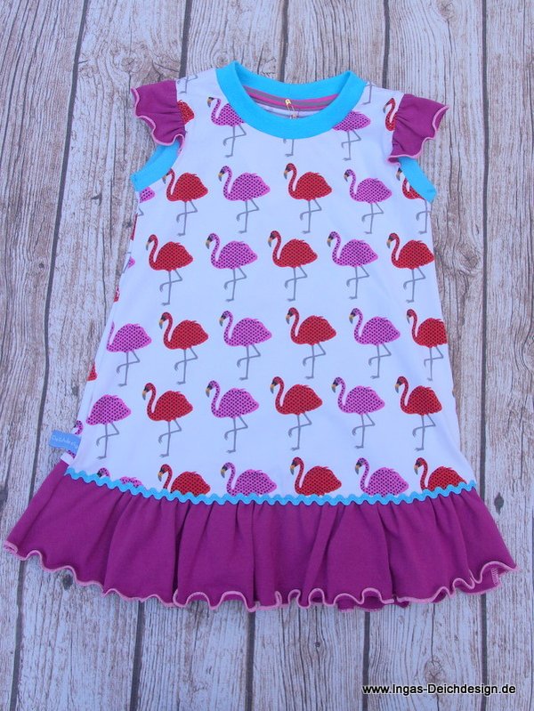 Mädchenkleid, Sommerkleid für Mädchen ,Kurzarm, Flamingo, Größe 86
