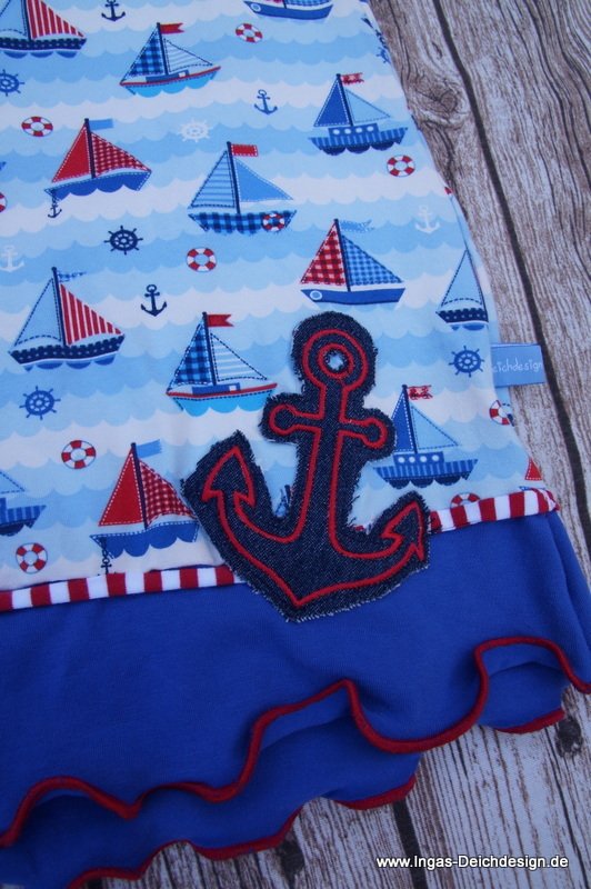 Mädchenkleid, Sommerkleid für Mädchen ,Kurzarm, maritim,blau rot, Segelboot Größe 92