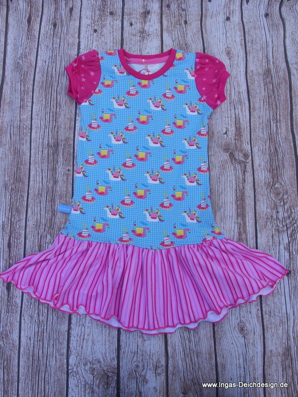 Mädchenkleid, Sommerkleid für Mädchen ,Kurzarm, Einhorn, pink,türkis  Größe 116