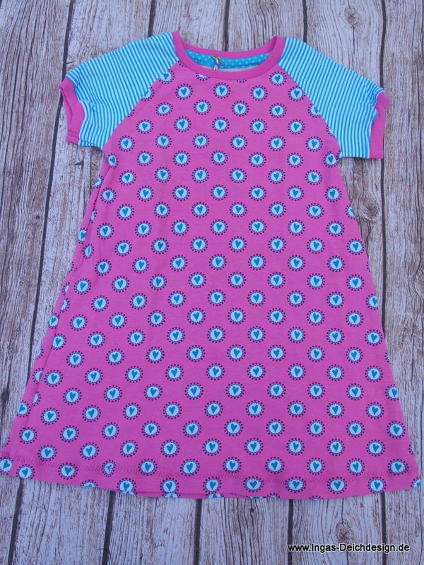 Mädchenkleid, Sommerkleid für Mädchen ,Kurzarm,pink Herzen, Größe 104