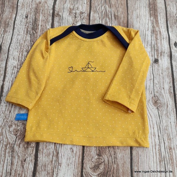 Babyset Shirt und Pumphose, dunkelbau/senf, Boot, maritim Größe 62